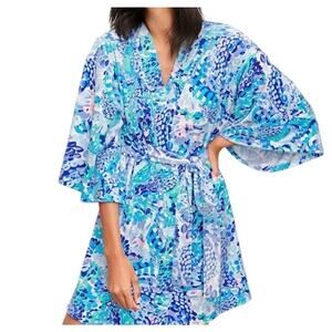 Lilly Pulitzer Elaine Wave After Wave Velour Tropical Printed Mini Robe XXS/XS
